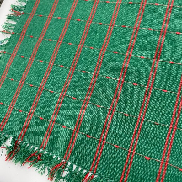4 Cloth Napkins Green Red‎ Fringe Square Christmas Holiday One Unique Striped - Picture 9 of 15